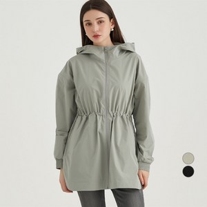 ELLE PARIS 여성용 루즈핏 링클프리 스트링 후드 롱 윈드점퍼 롱 윈드점퍼