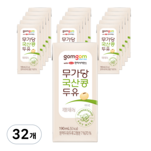 곰곰 무가당 국산콩 두유, 190ml, 32개