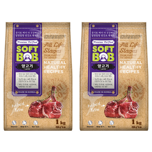 전연령 강아지 소프트밥 반건조사료, 양, 1kg, 2개
