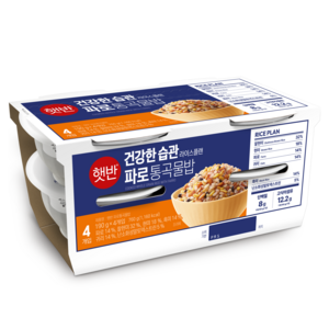 햇반 건강한 습관 라이스플랜 파로 통곡물밥, 190g, 4개