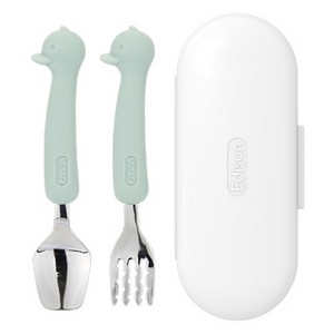 에디슨 유아 실리콘 스푼 포크 케이스 세트, 오리민트, 스푼 + 포크 + ..., 1세트