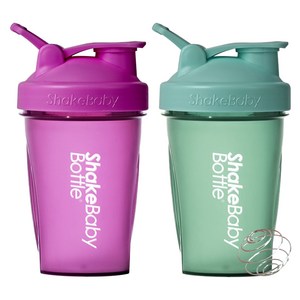 쉐이크베이비 보틀 쉐이커 2종 세트, 퍼플 + 그린, 600ml, 2개