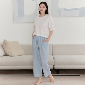 글램공감 커플용 쿨링 요루 체크 파자마 9부 바지