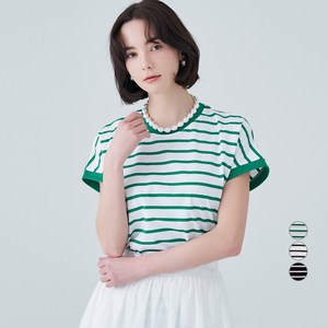 ELLE PARIS 여성용 스트라이프 돌만 소매 반팔 티셔츠