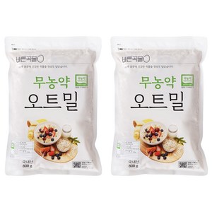 바른곡물 국내산 무농약 오트밀, 800g, 2개