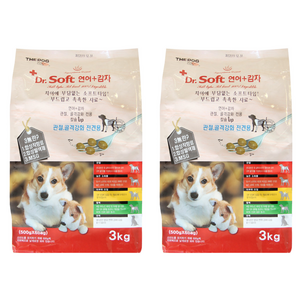 더독 강아지 닥터소프트 사료 감자, 연어, 3kg, 2개