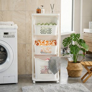 엠비코 루비 트임형 모던 트롤리 스윙 3단 빨래바구니