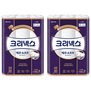 크리넥스 천연펄프 3겹 데코 앤 소프트 화장지, 27m, 30롤, 2개
