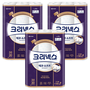 크리넥스 천연펄프 3겹 데코 앤 소프트 화장지, 27m, 30롤, 3개