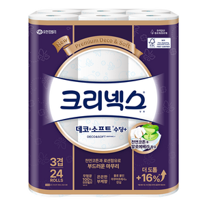 크리넥스 데코 앤 소프트 수딩플러스 천연펄프 3겹 고급롤화장지, 27m, 24롤, 1개