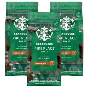 스타벅스 파이크 플레이스 로스트 홀빈 커피 원두, 홀빈(분쇄안함), 200g, 3개