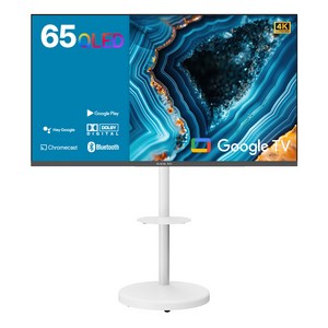 와이드뷰 4K UHD QLED 구글 스마트 TV + 이동식 화이트 스탠드