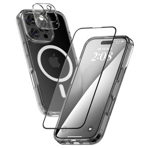 케이엠디자인 맥세이프 클리어핏 휴대폰 케이스 + 전면 강화유리 + 카메라 보호필름 세트