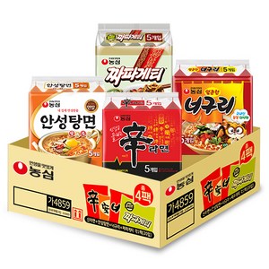 농심 신라면 5개 120g + 안성탕면 5개 125g + 얼큰 너구리 5개 120g + 짜파게티 5개 140g