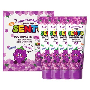센토 주니어 세이프 고불소 구취케어 어린이치약 포도향, 120g, 4개