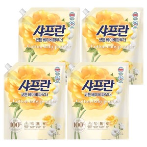 샤프란 섬유유연제 코튼 베이비파우더 리필, 2.1L, 4개