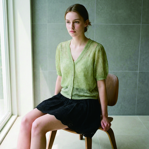 올리브데올리브 여성용 패턴짜임 V넥 볼륨소매 가디건