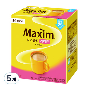 맥심 모카골드 라이트 커피믹스 590g, 11.8g, 50개입, 5개