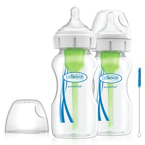 닥터브라운 와이드넥 옵션스 플러스 PP 젖병 트윈팩 + 세척솔 1p, 혼합색상, 270ml, 2개