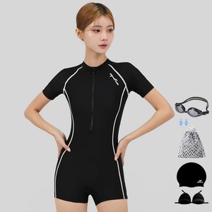 아쿠아티카 여성용 반팔 원피스 2부 수영복 AQA27515 + 일반용 수경 6종 세트