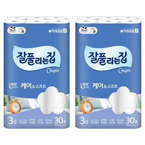 잘풀리는집 케어 앤 소프트 천연펄프 3겹 롤화장지, 27m, 30개입, 2개
