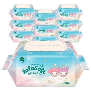 그린핑거 라라소프트 아기물티슈 산리오 캡형, 55g, 100매, 8개