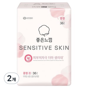 좋은느낌 센서티브스킨 생리대 날개형, 중형, 36개입, 2개