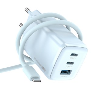 SKY 필 GaN 65W 큐브 4세대 초미니 3포트 충전기 + C to C 60W 케이블 1.2m 세트