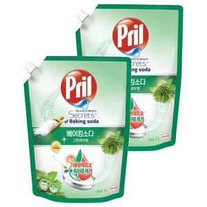 프릴 시크릿 오브 베이킹소다 주방세제 그린허브향 리필, 1L, 2개