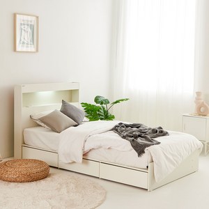 동서가구 이즈 카이 3서랍 LED 수납헤드 합성목재 수납 침대, 화이트, 슈퍼싱글
