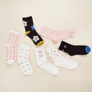 베이스알파에센셜 여성용 패션 콤보 중목 양말 7켤레 세트