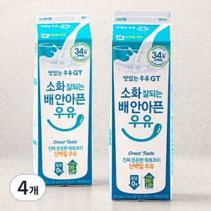 맛있는우유GT 소화 잘되는 배 안아픈 단백질 우유, 900ml, 4입