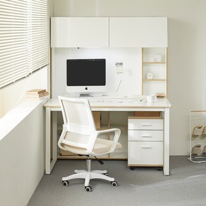 웰퍼니쳐 윌슨 1200 LED 책장 + 책상 + 타공판 + 이동 서랍장 세트 방문설치