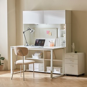 웰퍼니쳐 윌슨 1200 LED 책장 + 책상 + 타공판 + 이동 서랍장 세트 방문설치