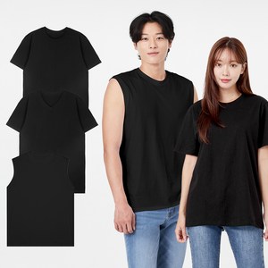 베이스알파에센셜 통기성 순면 티셔츠 멀티팩 3종 세트 (크루넥 반팔 브이넥 반팔티 민소매)