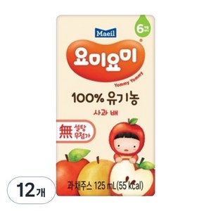 요미요미 100% 유기농 주스 사과 배, 125ml, 12개