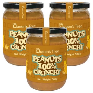 퀸즈트리 100% 땅콩 피넛버터 크런치, 500g, 3개