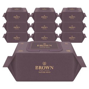 브라운 네이처 마일드 엠보싱 저자극 아기물티슈 캡형, 70g, 70매, 10개