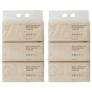 생활공작소 뽑아쓰는 무표백 천연펄프 키친타올, 100매입, 6개
