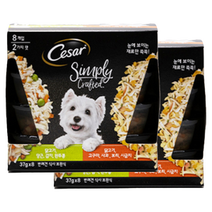 시저 전연령 강아지 심플리 크래프티드 버라이어티 습식사료 닭고기 당근 감자 완두콩 4p + 닭고기 고구마 사과 보리 시금치 4p, 닭, 296g, 2세트