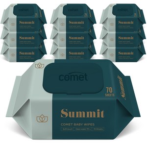 코멧 아기물티슈 써밋 도톰한 엠보싱 캡형 피부 저자극 인증, 70매, 85g, 10팩