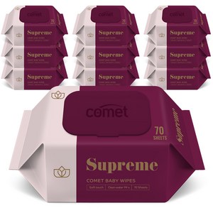 코멧 아기물티슈 슈프림 도톰한 엠보싱 캡형 피부 저자극 인증, 70매, 80g, 10팩