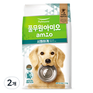 풀무원 전연령 아미오 시원하개 강아지 기능성 사료, 장/유산균, 1.5kg, 2개