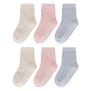 노디자인 아동용 전사이즈 미끄럼방지 패드 심플 골지 중목 양말 6켤레