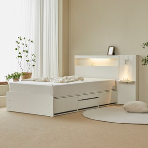 웰퍼니쳐 헤일로 수납형 합성목재 사이드패널 침대, 화이트, 슈퍼싱글