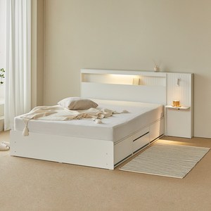 웰퍼니쳐 헤일로 호텔식 사이드 패널 합성목재 프레임 수납 침대, 화이트, 퀸