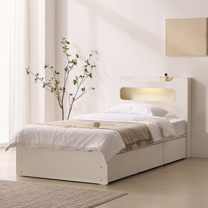 파로마 리안 수납형 합성목재 헤드 LED 침대, 화이트, 슈퍼싱글