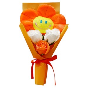 조화 비누꽃 스마일 인형 미니꽃다발, 오렌지, 1개