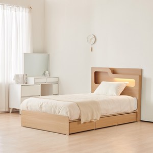 동서가구 소프 인싸 헤드보드 LED 합성목재 서랍벙커 수납형 침대, 메이플 + 화이트, 슈퍼싱글