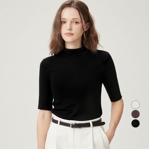 ELLEPARIS 여성용 릴렉스드핏 하프넥 쿼터슬리브 웜업 기모 티셔츠